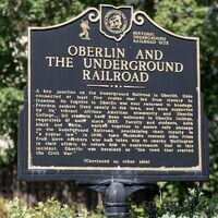Oberlin Underground Railroad marker, Side 1.jpg
