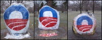 2008-3-3, Oberlin Rock, Three rocks painted with the Obama Logo